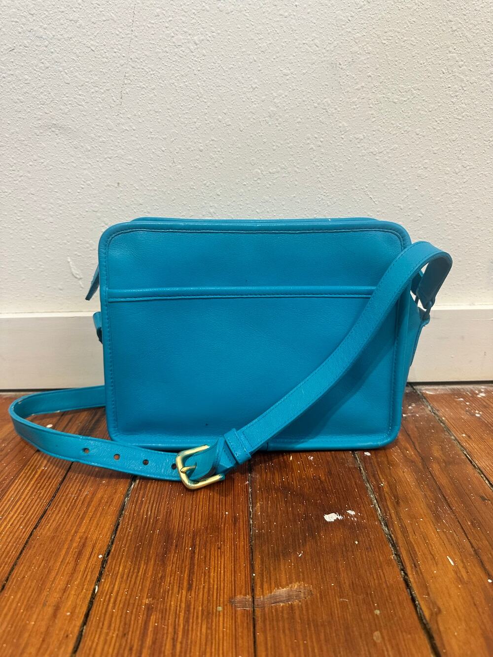 Vintage COACH Upcycled Teal Blue Square Style Crossbody Zipper Closure 90s Bag